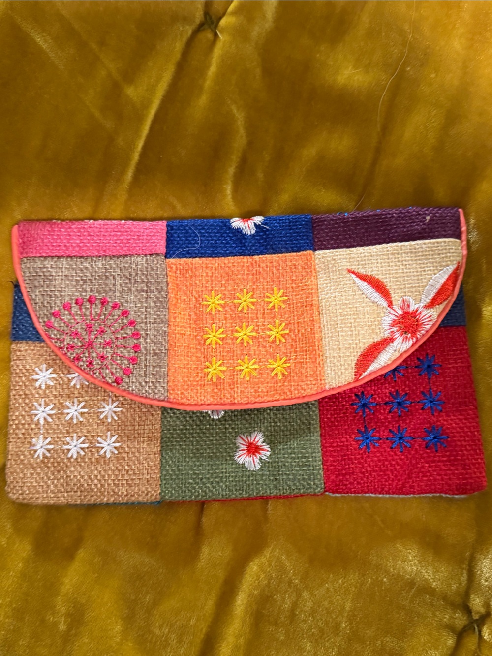 Source Unknown Multicolor Embroidered Patchwork Clutch